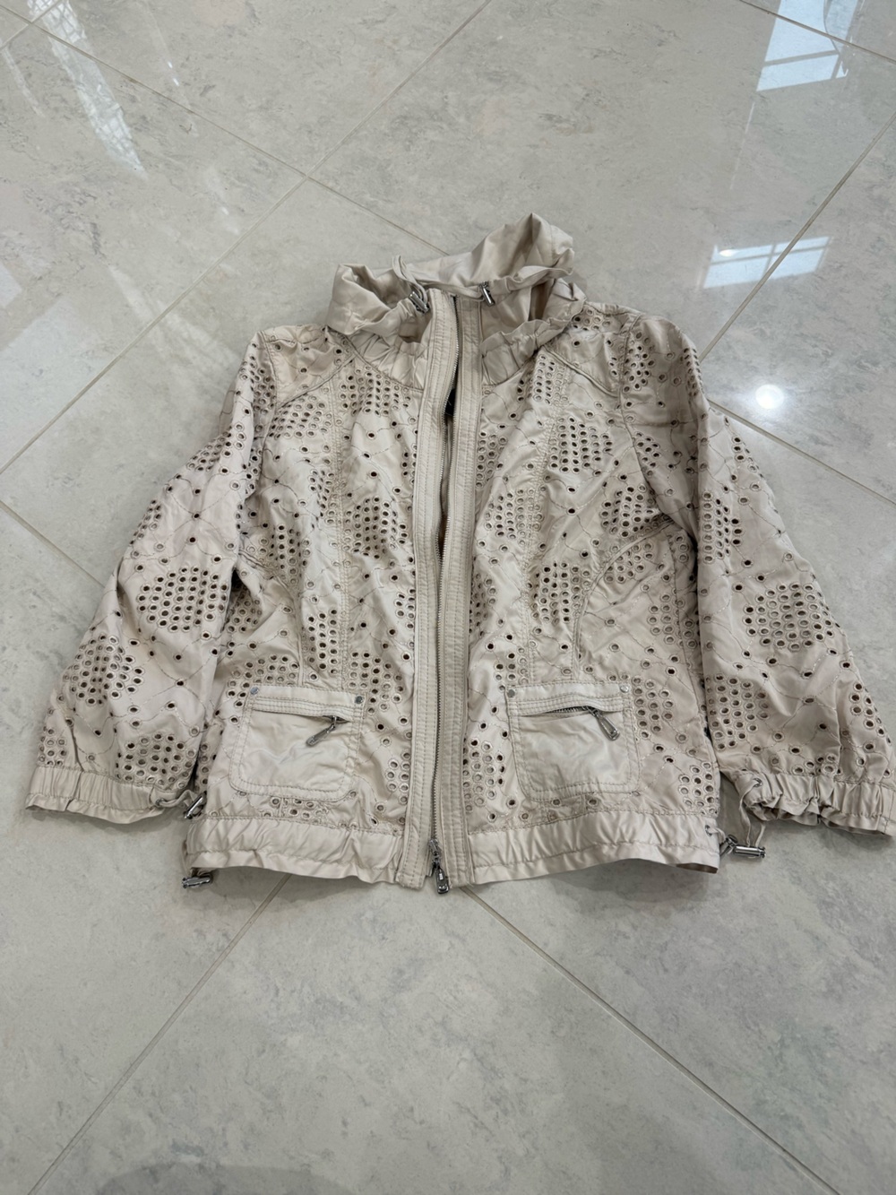 White House Black Market Cream Eyelet-Detail Women's Jacket